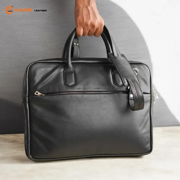 Care Leather Laptop Bag Black