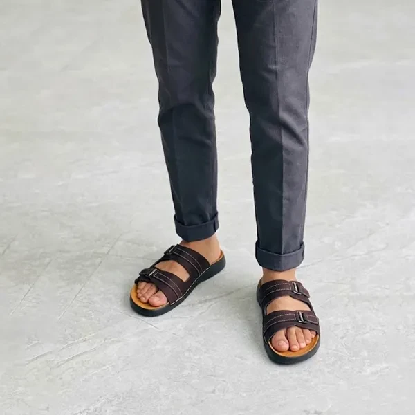 Men’s Comfort Dual-Strap Soft Leather Sandal (Chocolate S24)