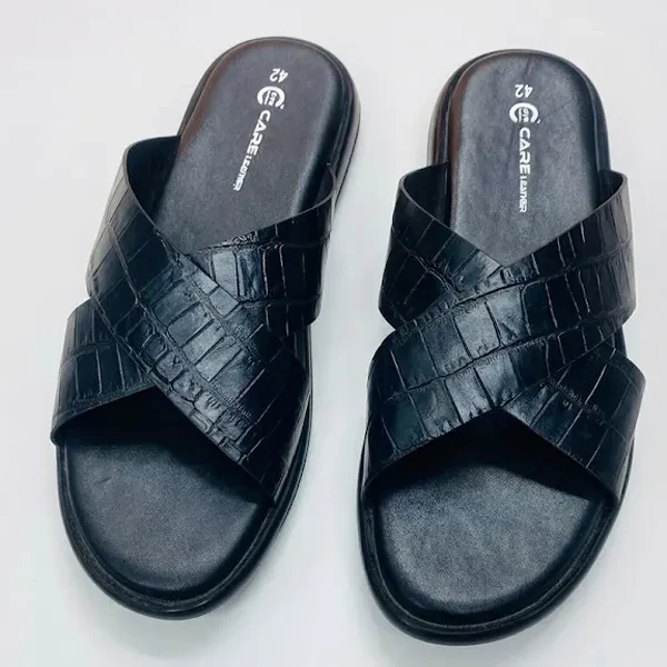 Genuine Leather cross slippers (Black S25)