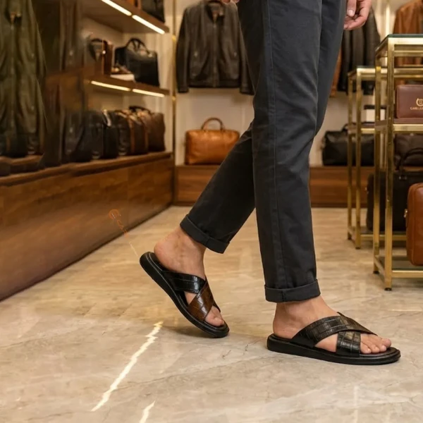 Genuine Leather cross slippers (Black S25)
