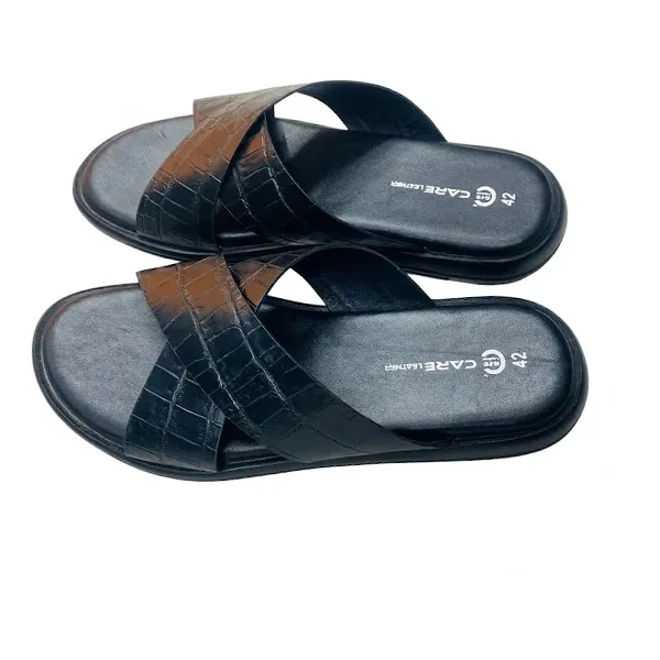 Genuine Leather cross slippers (Black S25)