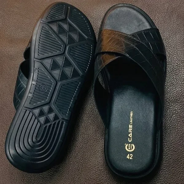Genuine Leather cross slippers (Black S25)