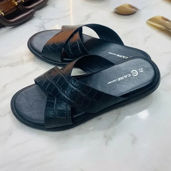 Genuine Leather cross slippers (Black S25)