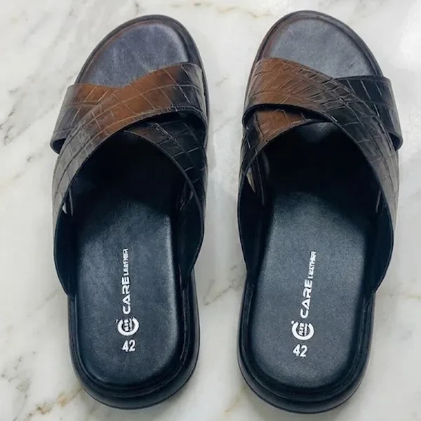 Genuine Leather cross slippers (Black S25)