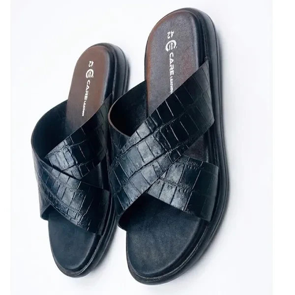 Genuine Leather cross slippers (Black S25)