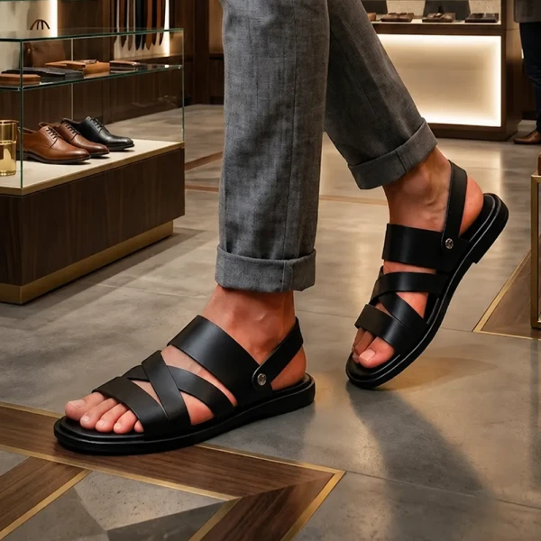 Genuine Care Leather Belt Sandal Black