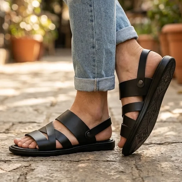 Genuine Care Leather Belt Sandal Black