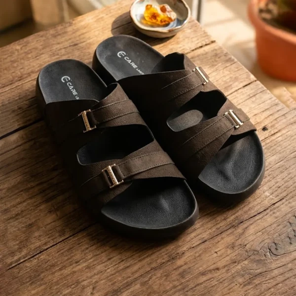 Men’s Comfort Dual-Strap Soft Leather Sandal (Black S24)