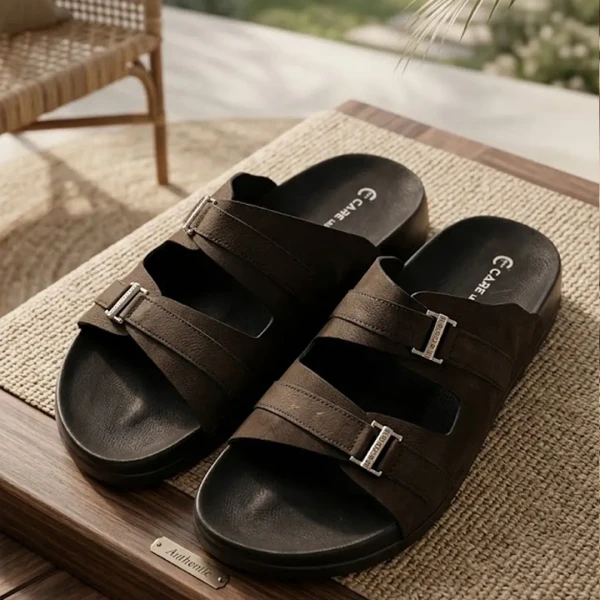 Men’s Comfort Dual-Strap Soft Leather Sandal (Black S24)