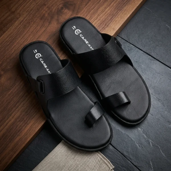 Care Leather Men's Toe-loop Sandal(Black SN30)