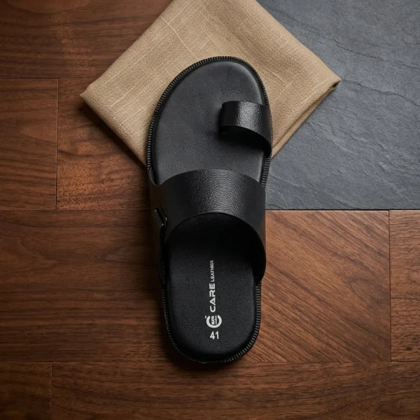 Care Leather Men's Toe-loop Sandal(Black SN30)