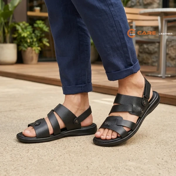 Care Leather Men's Black Casual Sandals (SB31)