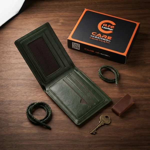 Genuine Care Leather Bi-Fold Wallet Olive Green SW14