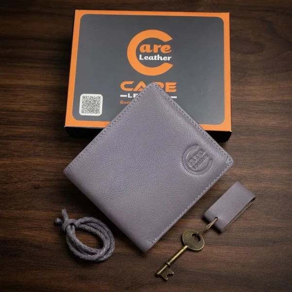 Genuine Care Leather Bi-Fold Wallet grey SW14