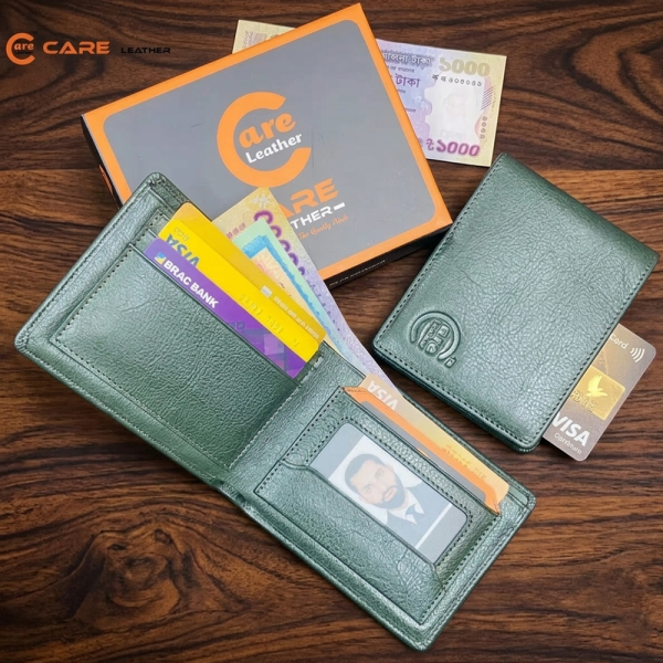 Genuine Care Leather Bi-Fold Wallet Green SW18