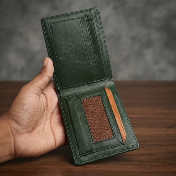 Genuine Care Leather Bi-Fold Wallet Green SW18