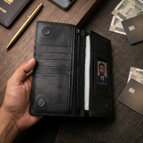 Cae Leather Aura Series Long Wallet M1Black Zipper Wallet