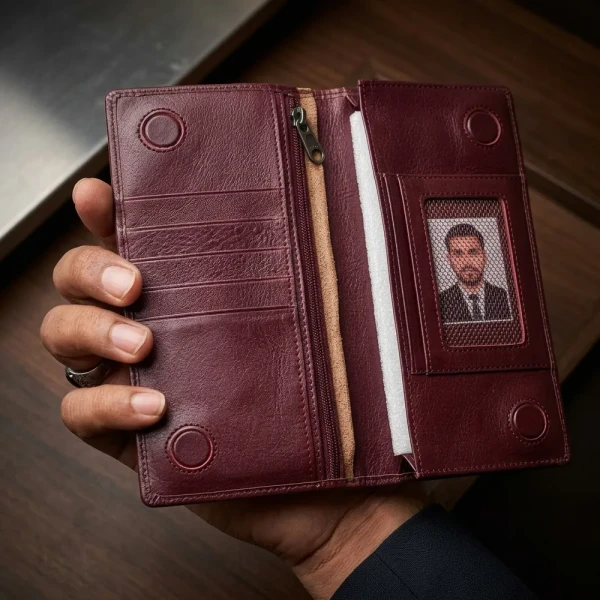 Cae Leather Aura Series Long Wallet M1 Chocolate Zipper Wallet