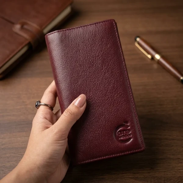 Cae Leather Aura Series Long Wallet M1 Chocolate Zipper Wallet