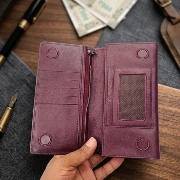 Cae Leather Aura Series Long Wallet M1 Chocolate Zipper Wallet