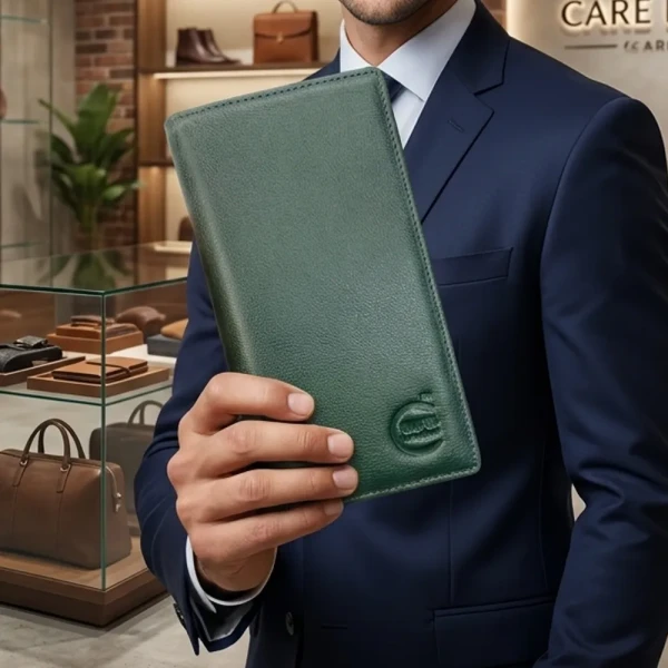 Cae Leather Aura Series Long Wallet M1Green Zipper Wallet