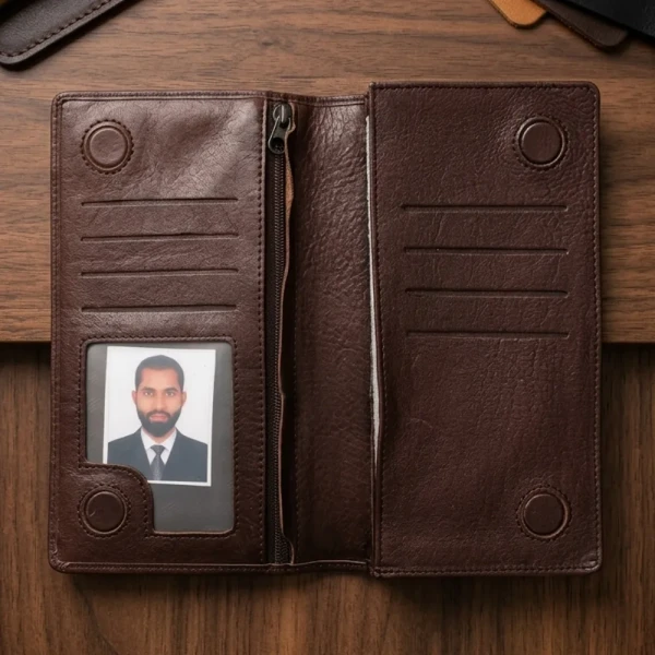 Cae Leather Double Chamber M2 Chocolate Mobile Zipper Wallet