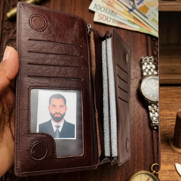 Cae Leather Double Chamber M2 Chocolate Mobile Zipper Wallet