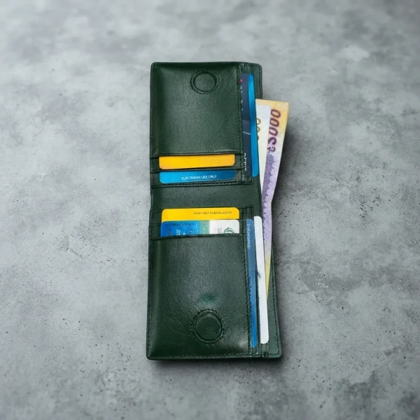 Genuine Care Leather Magnate Bi-Fold Wallet Green SW13