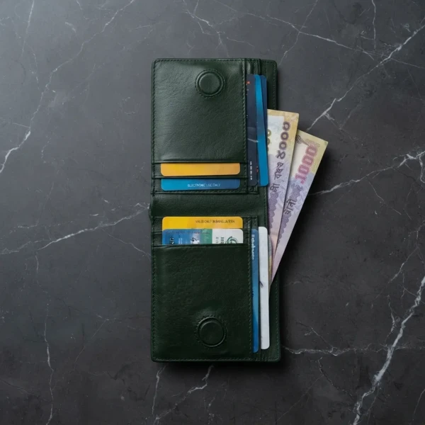 Genuine Care Leather Magnate Bi-Fold Wallet Green SW13