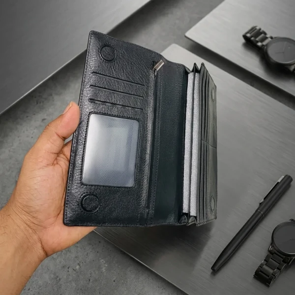 Care Leather Double Chamber M2Z Black Mobile Zipper Wallet