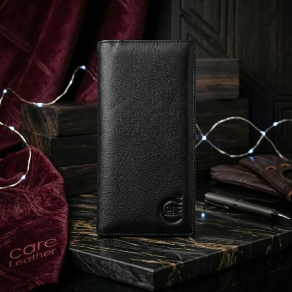 Care Leather Double Chamber M2Z Black Mobile Zipper Wallet