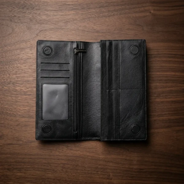 Care Leather Double Chamber M2Z Black Mobile Zipper Wallet