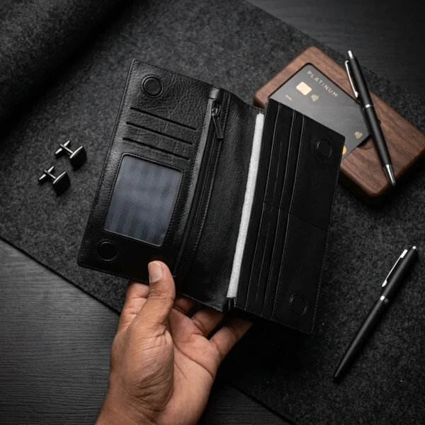 Care Leather Double Chamber M2Z Black Mobile Zipper Wallet