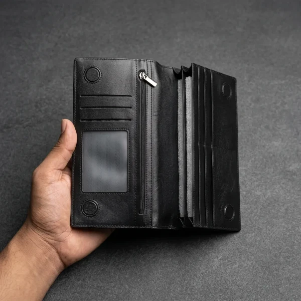 Care Leather Double Chamber M2Z Black Mobile Zipper Wallet