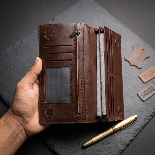 Cae Leather Double Chamber M2Z Chocolate Mobile Zipper Wallet