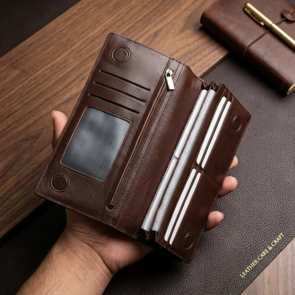 Cae Leather Double Chamber M2Z Chocolate Mobile Zipper Wallet