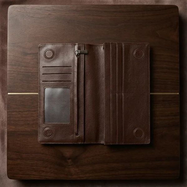 Cae Leather Double Chamber M2Z Chocolate Mobile Zipper Wallet