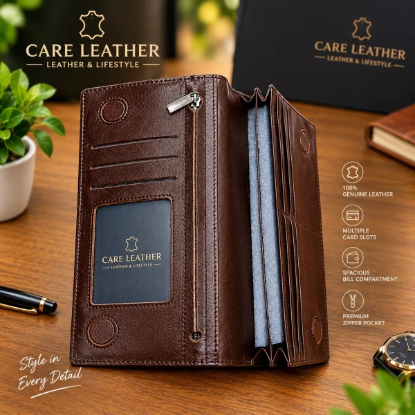 Cae Leather Double Chamber M2Z Chocolate Mobile Zipper Wallet