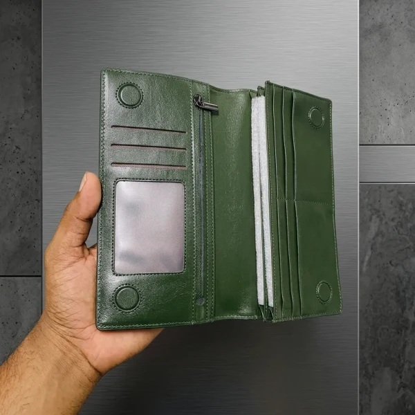 Cae Leather Double Chamber M2Z Green Mobile Zipper Wallet