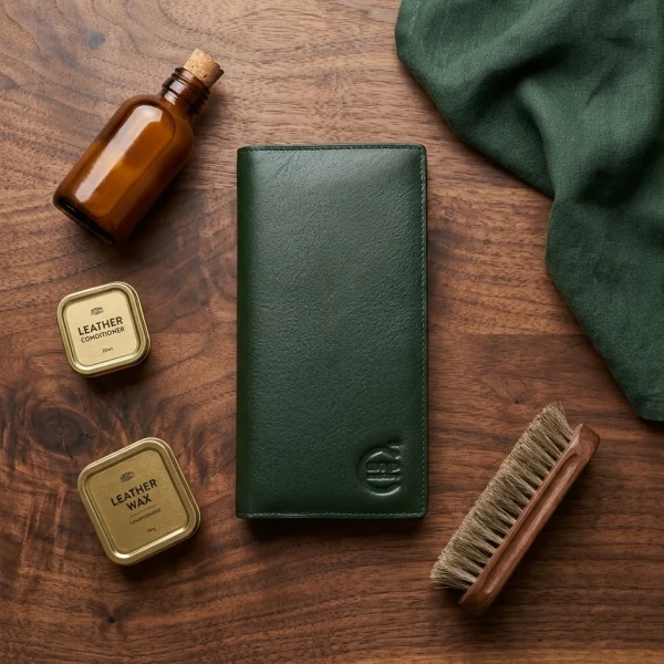 Cae Leather Double Chamber M2Z Green Mobile Zipper Wallet